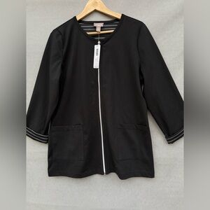 Chico's Black Zip-Front Lightweight Jacket with Pocket Trim NWT Size 1